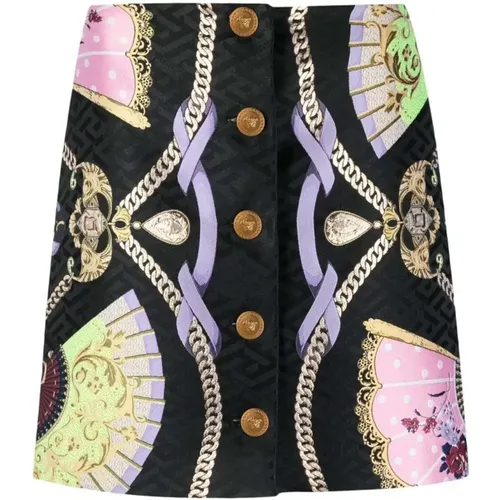 Graphic-print Medusa Head Skirt , female, Sizes: XS - Versace - Modalova