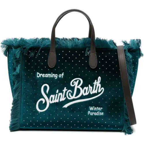 Turquoise Velvet Fringed Rhinestone Bag , female, Sizes: ONE SIZE - MC2 Saint Barth - Modalova