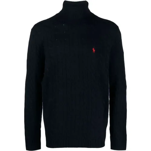 Blaues Zopfmuster-Strickpullover , Herren, Größe: S - Polo Ralph Lauren - Modalova