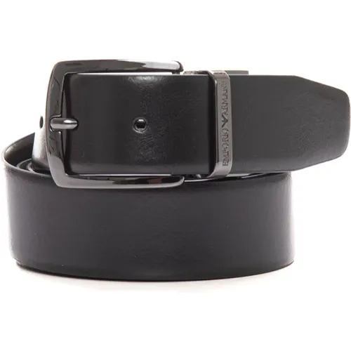 Belts, male, , Size: ONE SIZE Adjustable Reversible Logo Buckle Leather Belt - Emporio Armani - Modalova