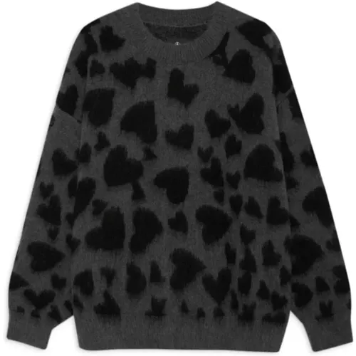 Black Heart Pattern Knit Sweater , female, Sizes: L - Anine Bing - Modalova