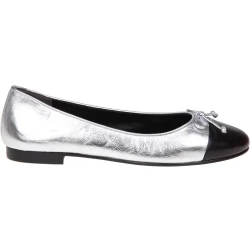 Metallische Leder Ballerina Schuhe Silber/Schwarz , Damen, Größe: 36 1/2 EU - TORY BURCH - Modalova