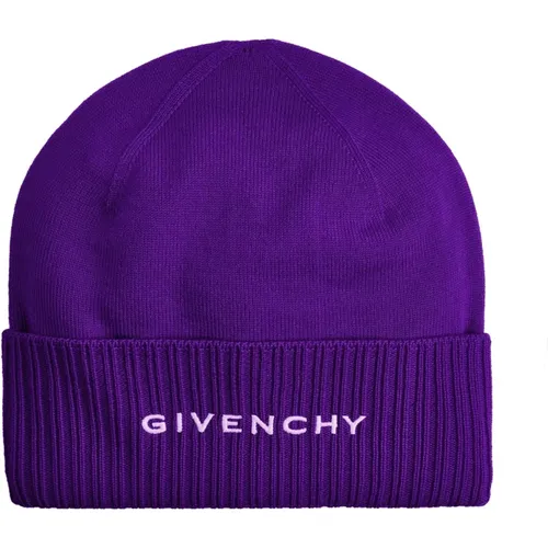 Ribbed Wool Hat with Logo Detail , male, Sizes: ONE SIZE - Givenchy - Modalova