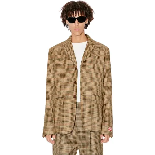 Blazers, male, , Size: XL Caramel Checkered Blazer - Kenzo - Modalova