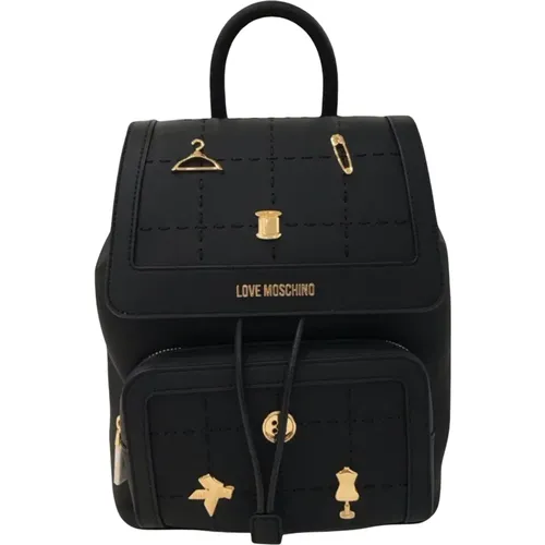 Schwarzer Rucksack aus Kunstleder mit goldenen Details - Love Moschino - Modalova