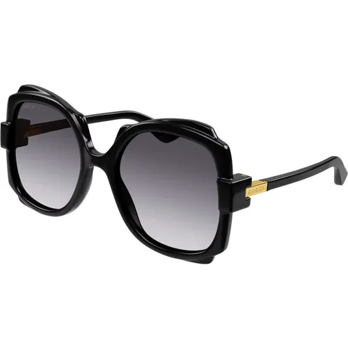 Schwarze/Grau getönte Sonnenbrille , Damen, Größe: 57 MM - Gucci - Modalova