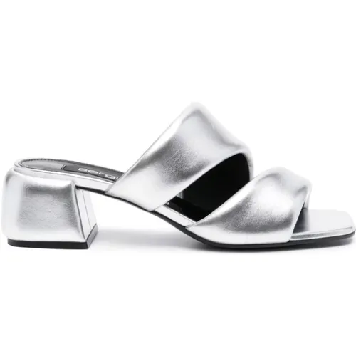 Heeled Mules, female, , Size: 6 US Silver Sandals with Padded Design - Sergio Rossi - Modalova