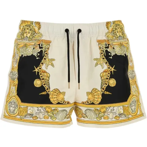 Beachwear, male, , Size: L Printed Polyester Swim Shorts - Versace - Modalova
