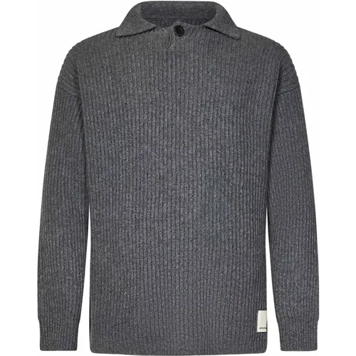 Grey Wool Polo Sweater , male, Sizes: L, M, S - Emporio Armani - Modalova