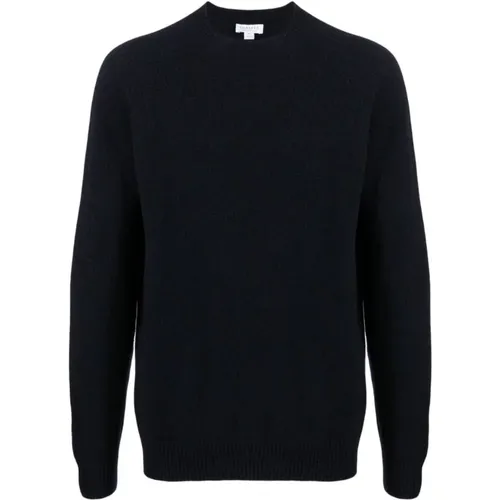 Dunkelblaues Lambswool Crew Neck Pullover , Herren, Größe: M - Sunspel - Modalova