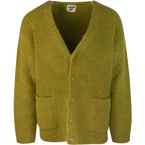 Grüner Cardigan Pullover mit Knopfverschluss , Herren, Größe: XS - A Paper Kid - Modalova