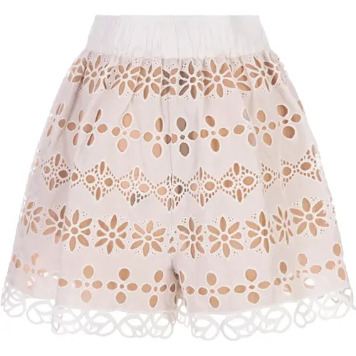 White Lace Shorts with Elastic Waist , female, Sizes: 2XS, XS - Elie Saab - Modalova
