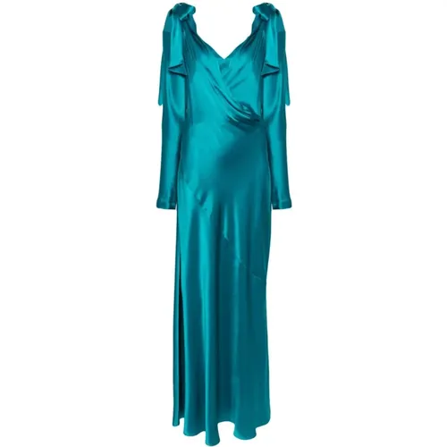 Emerald Green Satin Draped Dress , female, Sizes: S, M - alberta ferretti - Modalova