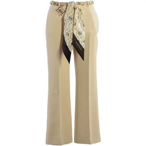 Butter-colored Pants with Button and Zipper Closure , female, Sizes: S - Elisabetta Franchi - Modalova