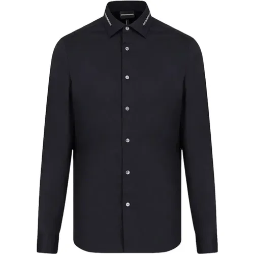 Navy Blue Slim Fit Men`s Shirt , male, Sizes: L, XL, M - Emporio Armani - Modalova