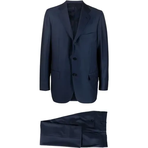 Single Breasted Suits, male, , Size: 3XL Navy Single Breasted Suit - Kiton - Modalova