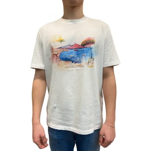 Kurzarm Naples Meereslandschaft T-Shirt , Herren, Größe: XL - Jacob Cohën - Modalova