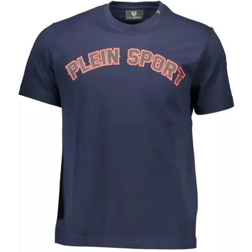 Blaues Baumwoll-T-Shirt mit Druck - Plein Sport - Modalova
