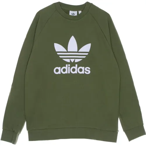 Sweatshirts, male, , Size: XS Classic Trefoil Crewneck Sweatshirt Olive/White - Adidas - Modalova