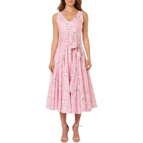 Blumiges Midi Kleid Rosa , Damen, Größe: XL - Lavi - Modalova