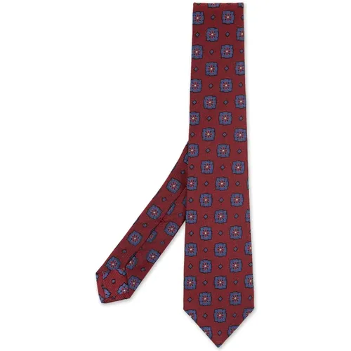 Ties, male, , Size: ONE SIZE Burgundy Silk Tie Blue Geometric-Floral - Kiton - Modalova