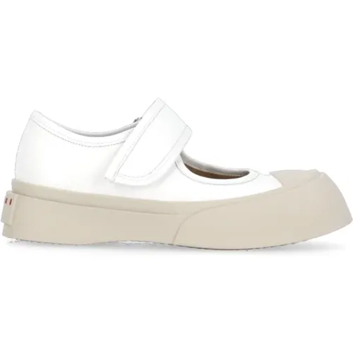 Weiße flache Sneaker mit Klettverschluss , Damen, Größe: 40 EU - Marni - Modalova