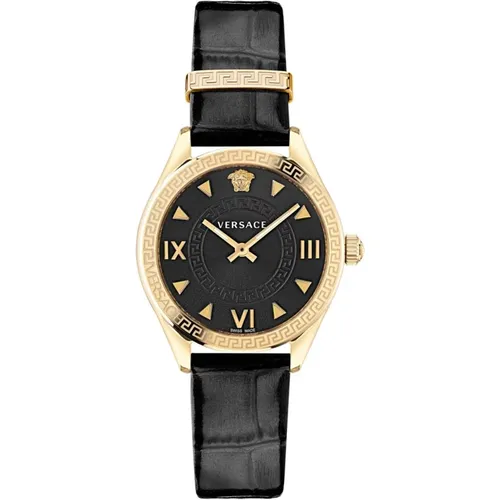 Hellenyium Black Leather Women's Watch , female, Sizes: ONE SIZE - Versace - Modalova
