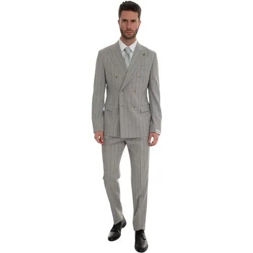 Double-Breasted Striped Suit with Classical Trousers , male, Sizes: XL, L, M - Paoloni - Modalova