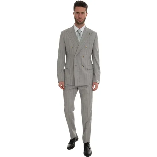 Double-Breasted Striped Suit with Classical Trousers , male, Sizes: XL, M - Paoloni - Modalova