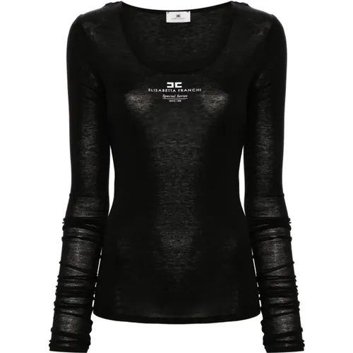 Schwarzer Jersey Pullover , Damen, Größe: S - Elisabetta Franchi - Modalova