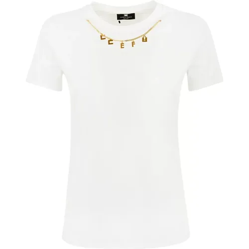 Cotton Women T-shirt with Metal Necklace , female, Sizes: 2XL - Elisabetta Franchi - Modalova