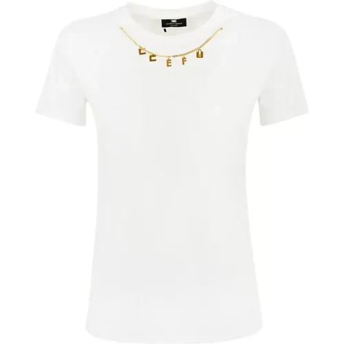 Cotton Women T-shirt with Metal Necklace , female, Sizes: XL - Elisabetta Franchi - Modalova