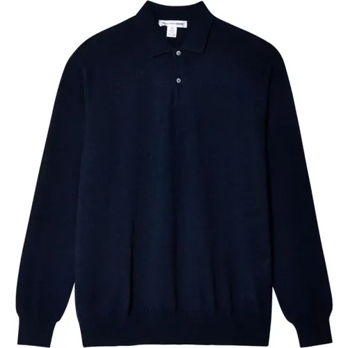 Polo Shirts, male, , Size: L Navy Ribbed Knit Polo Shirt - Comme des Garçons - Modalova