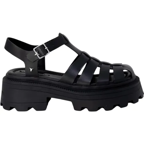 Schwarze Ledersandalen mit Schnalle/Schleife , Damen, Größe: 41 EU - Windsor Smith - Modalova