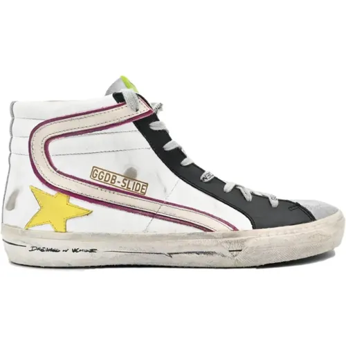 White Black Yellow Star Slide Sneakers , male, Sizes: 9 UK - Golden Goose - Modalova