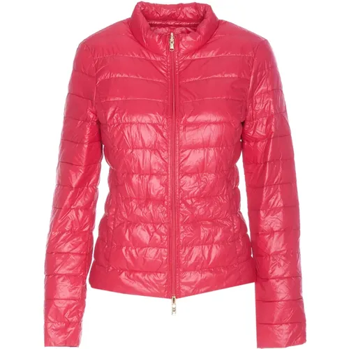 Down Jackets, female, , Size: S Fuchsia Light Down Jacket with Zip - PATRIZIA PEPE - Modalova