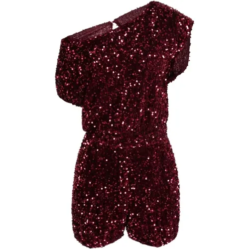 Playsuits, female, , Size: XS Burgundy Sequin Jumpsuit with French Pockets - Elisabetta Franchi - Modalova