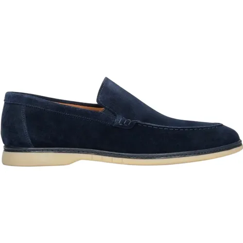 Herren marineblaue Loafer aus echtem Velours für den Herbst , Herren, Größe: 45 EU - Estro - Modalova