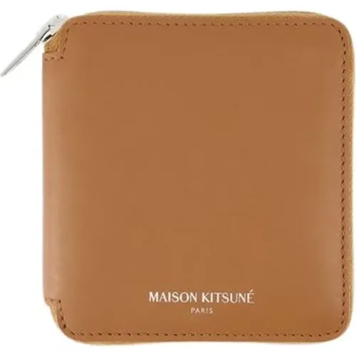 Wallets & Cardholders, unisex, , Size: ONE SIZE Leather Zipped Wallet with Multiple Compartments - Maison Kitsuné - Modalova