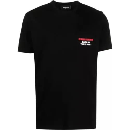 Schwarzes T-Shirt - Klassischer Stil , Herren, Größe: L - Dsquared2 - Modalova