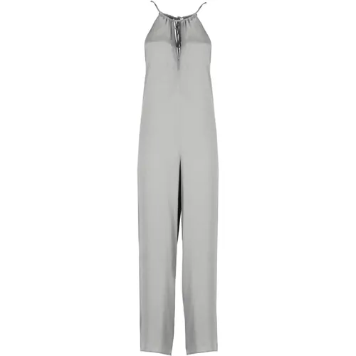 Grey Satin Jumpsuit V-Neck Backless , female, Sizes: XS, S - Antonelli Firenze - Modalova