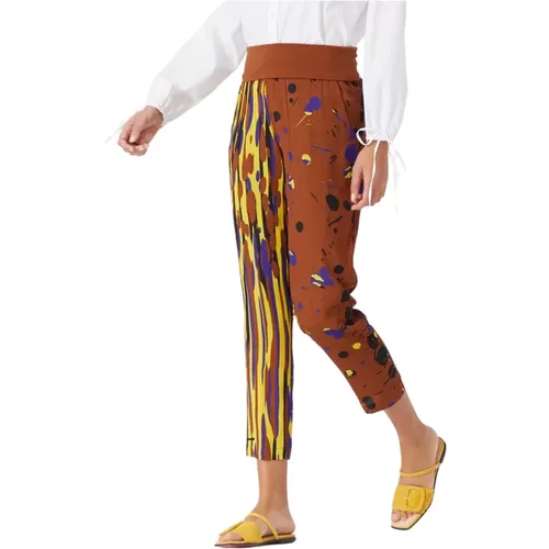Abstract Print Pants with Tie Waist , female, Sizes: M - Manila Grace - Modalova