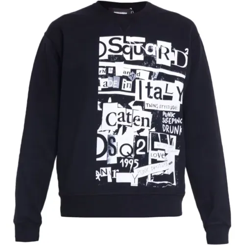 Sweatshirts, male, , Size: L Black Sweatshirt with Printed Logo - Dsquared2 - Modalova