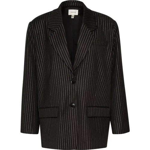 Blazers, female, , Size: XS Blackpinstripe Lurex Blazer Jacket - Gestuz - Modalova