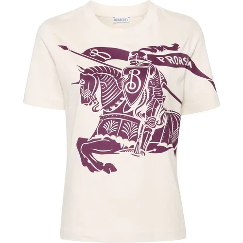 T-Shirt mit Equestrian Knight Design Weiß , Damen, Größe: XS - Burberry - Modalova