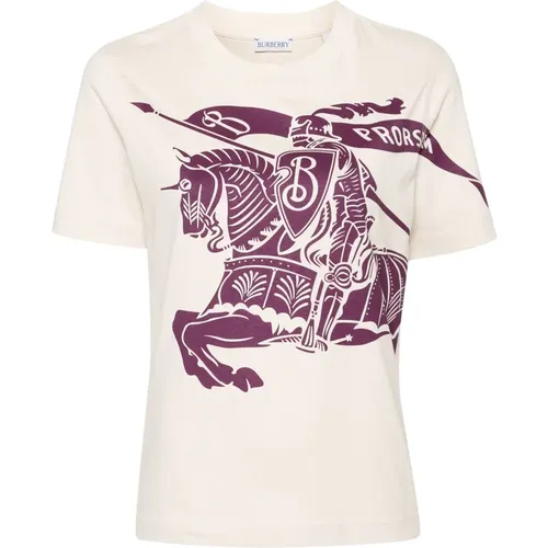 T-Shirt mit Equestrian Knight Design Weiß , Damen, Größe: M - Burberry - Modalova