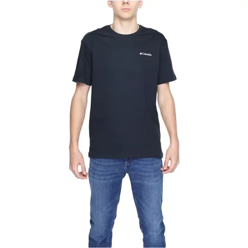 Schwarzes Print Rundhals Baumwoll T-Shirt , Herren, Größe: M - Columbia - Modalova