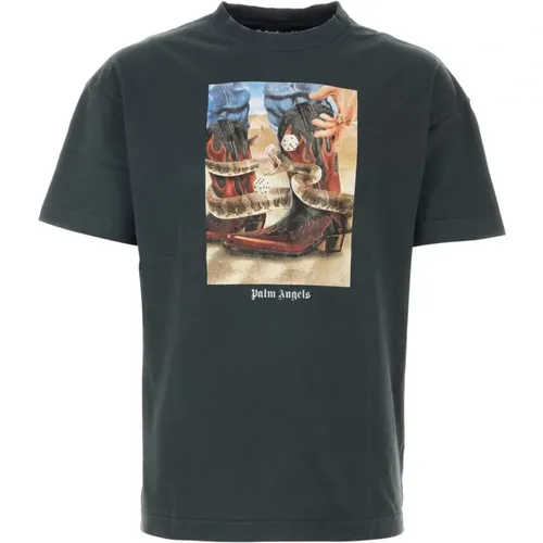 Schwarzes Baumwoll-T-Shirt , Herren, Größe: L - Palm Angels - Modalova