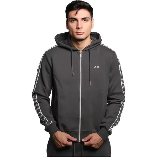 Zip-throughs, male, , Size: S Black Hoodie with Logo Details - Sun68 - Modalova