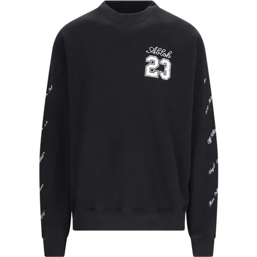 Sweatshirts, male, , Size: L Logo Sweater Cotton Contrast Print - Off White - Modalova
